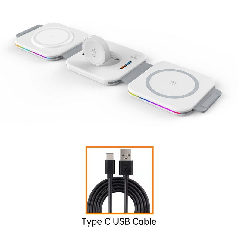 INOVAGEN Foldable Wireless Charger with RGB light,3 In 1 Magnetic Charging Pad Travel Wireless Charging Stand For Phone,SmartWatch,Earbuds Desk Charging Pad