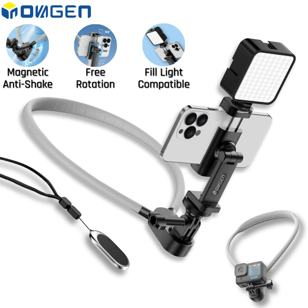 INOVAGEN Neck Mount Phone Holder,Magnetic Anti-Shake,Fill Light Compatible,POV/Vlog Neck Holder Mount For Phone and Action Camera GoPro,DJI,Insta360