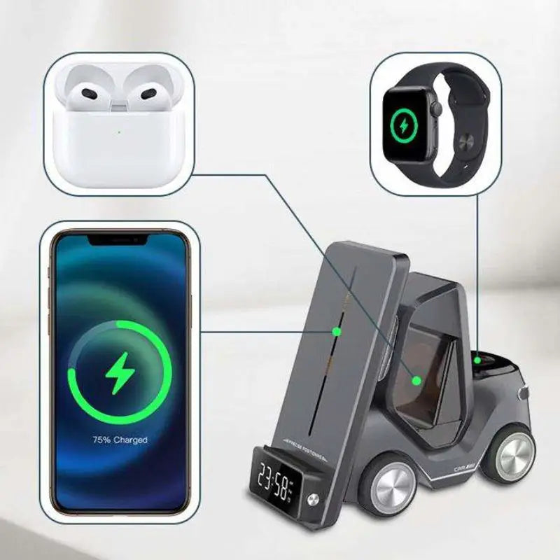 New Desktop 3-in-1 wireless fast charging bracket car shape,15W Qi Fast Charging Dock,Suit for Phone,iWatch,iPods