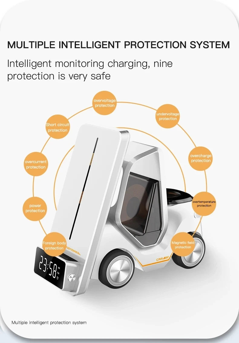 New Desktop 3-in-1 wireless fast charging bracket car shape,15W Qi Fast Charging Dock,Suit for Phone,iWatch,iPods